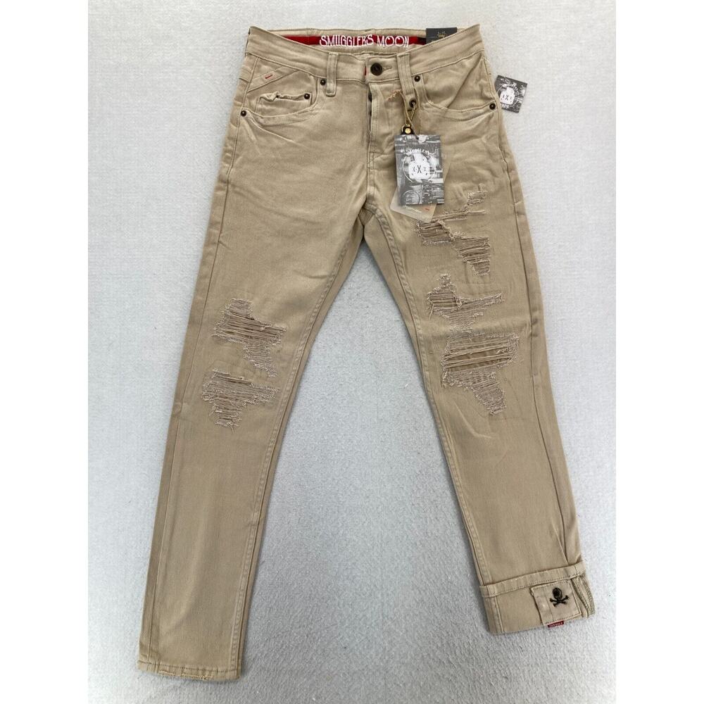 Smugglers Moon Jeans Mens 30x31 Khaki‎ Beige Denim Button Fly Roll Up Distressed